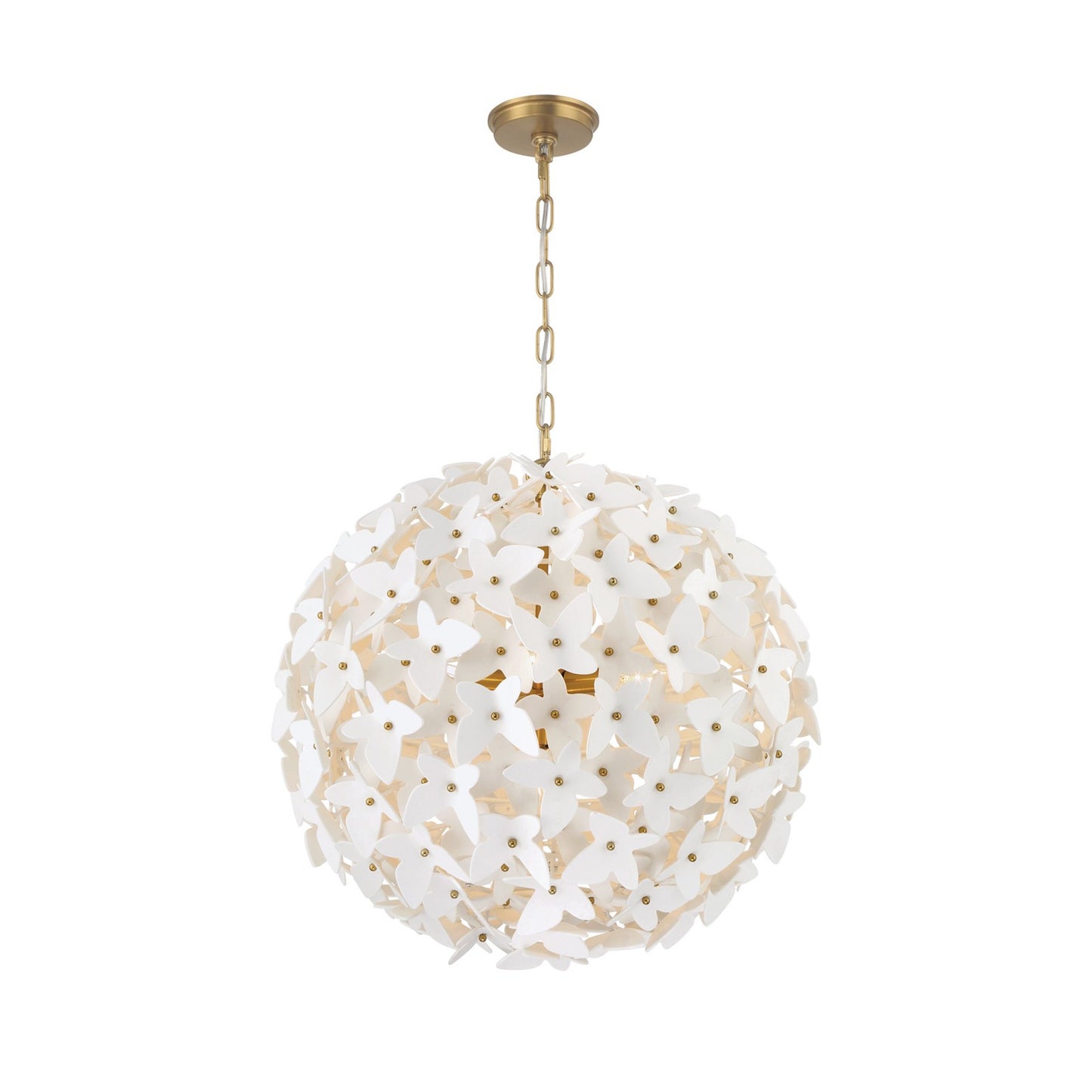 Crystorama Killian 22in 6-Light Chandelier | Coastal Luxe Gold Steel and White Ceramic Butterfly | Dining Room & Bedroom Statement | Model KLN-5206-LG