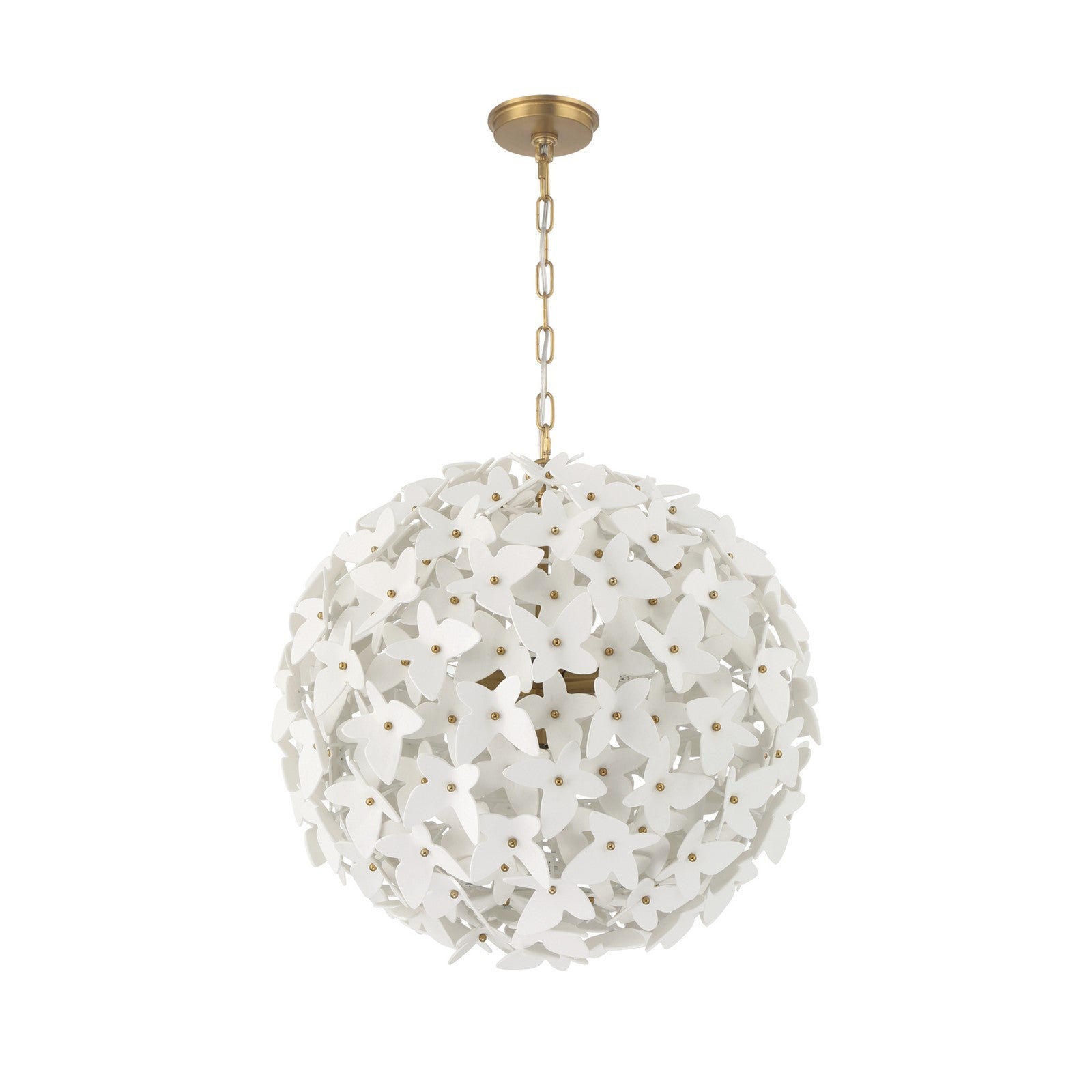 Crystorama Killian 22in 6-Light Chandelier | Coastal Luxe Gold Steel and White Ceramic Butterfly | Dining Room & Bedroom Statement | Model KLN-5206-LG