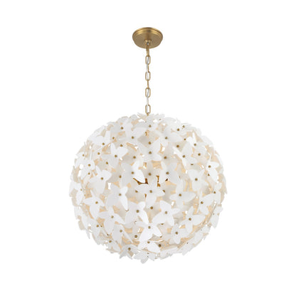 Crystorama Killian 22in 6-Light Chandelier | Coastal Luxe Gold Steel and White Ceramic Butterfly | Dining Room & Bedroom Statement | Model KLN-5206-LG