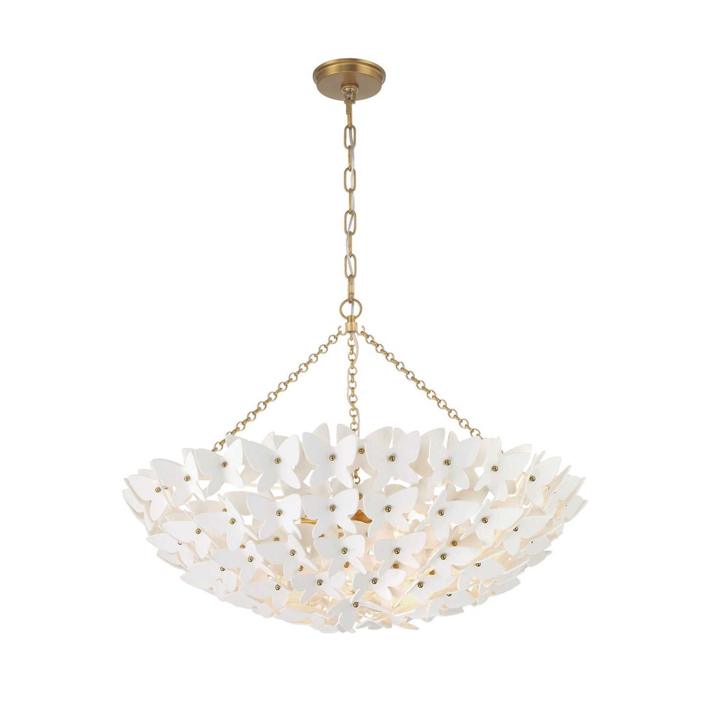 Crystorama Killian 28in 6-Light Chandelier | Coastal Luxe Gold Steel and White Ceramic Butterfly | Dining Room & Entryway Statement | Model KLN-5208-LG