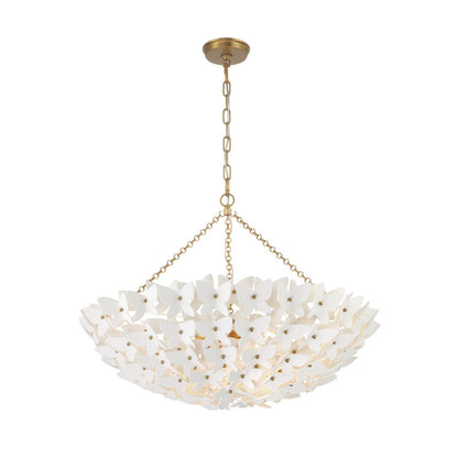 Crystorama Killian 28in 6-Light Chandelier | Coastal Luxe Gold Steel and White Ceramic Butterfly | Dining Room & Entryway Statement | Model KLN-5208-LG