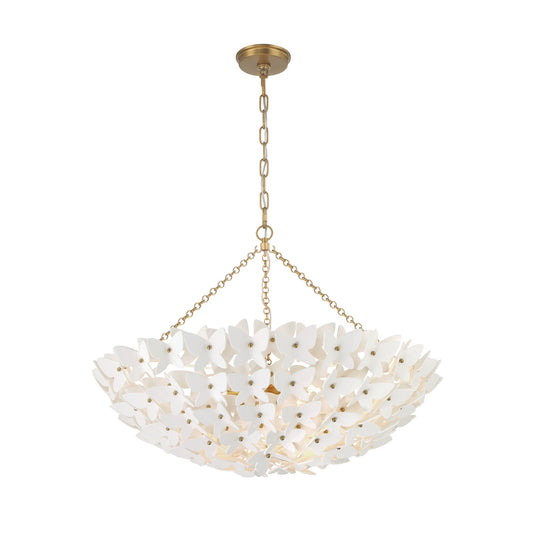 Crystorama Killian 28in 6-Light Chandelier | Coastal Luxe Gold Steel and White Ceramic Butterfly | Dining Room & Entryway Statement | Model KLN-5208-LG