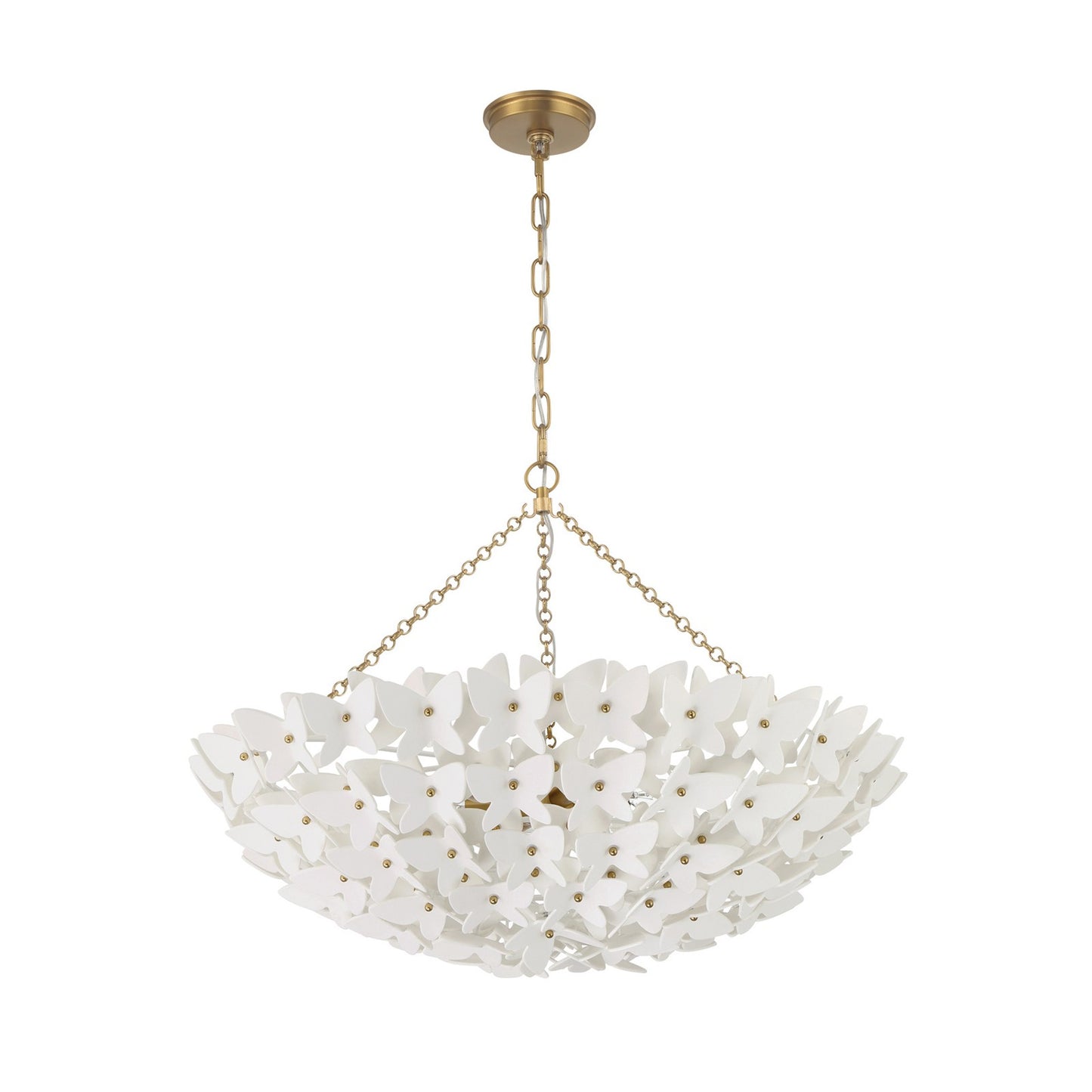 Crystorama Killian 28in 6-Light Chandelier | Coastal Luxe Gold Steel and White Ceramic Butterfly | Dining Room & Entryway Statement | Model KLN-5208-LG
