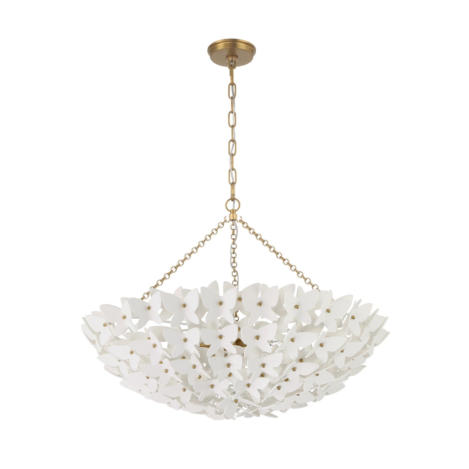 Crystorama Killian 28in 6-Light Chandelier | Coastal Luxe Gold Steel and White Ceramic Butterfly | Dining Room & Entryway Statement | Model KLN-5208-LG