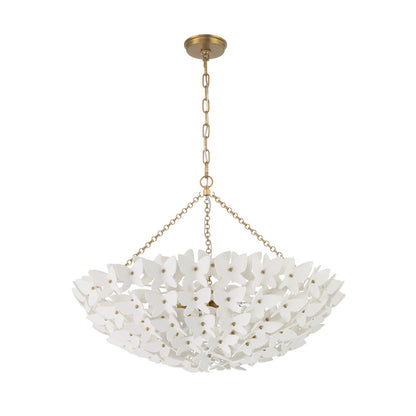 Crystorama Killian 28in 6-Light Chandelier | Coastal Luxe Gold Steel and White Ceramic Butterfly | Dining Room & Entryway Statement | Model KLN-5208-LG