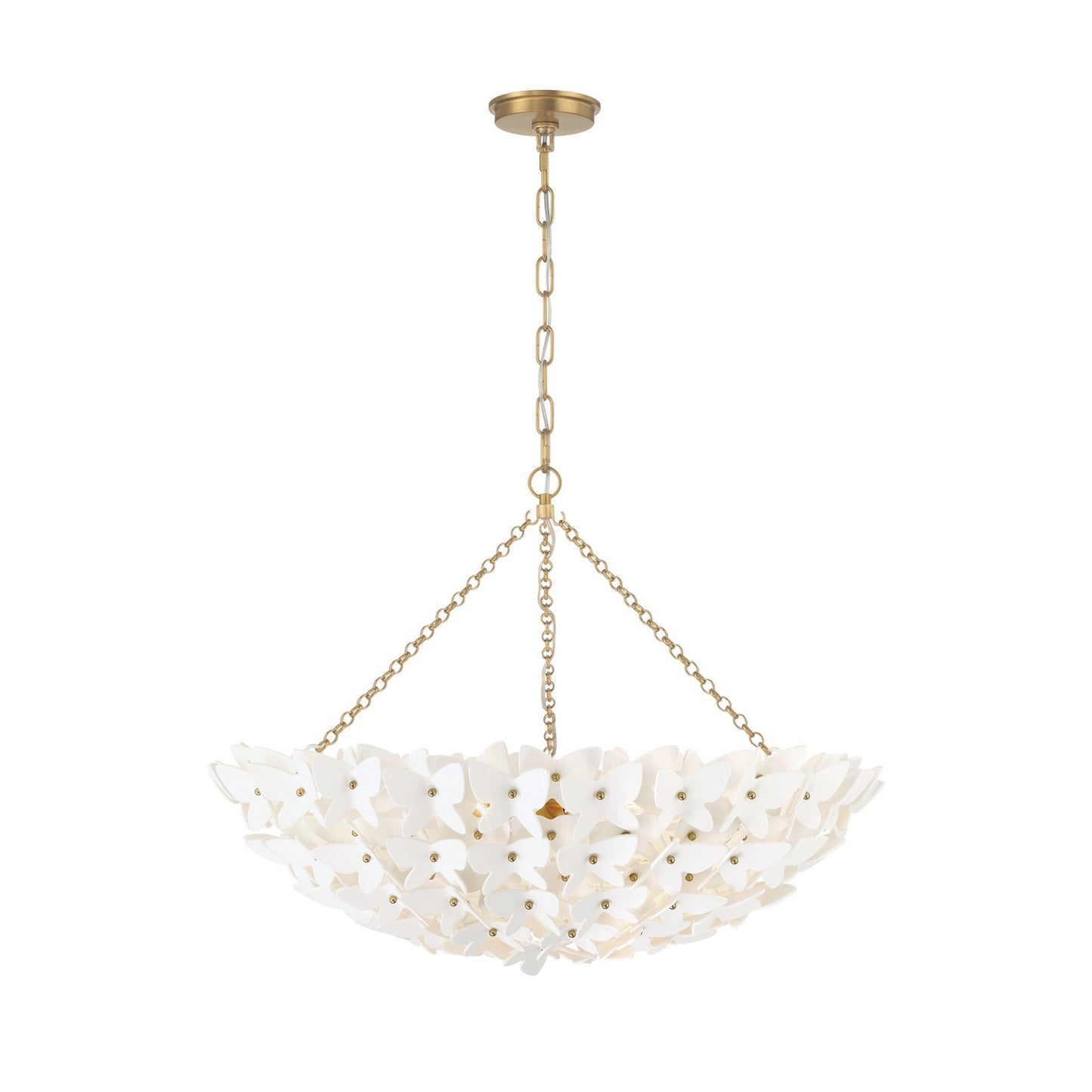 Crystorama Killian 28in 6-Light Chandelier | Coastal Luxe Gold Steel and White Ceramic Butterfly | Dining Room & Entryway Statement | Model KLN-5208-LG