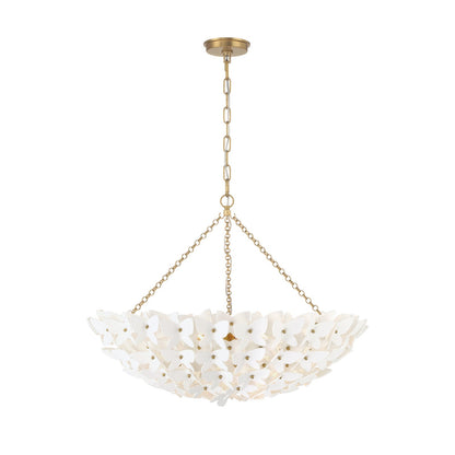 Crystorama Killian 28in 6-Light Chandelier | Coastal Luxe Gold Steel and White Ceramic Butterfly | Dining Room & Entryway Statement | Model KLN-5208-LG
