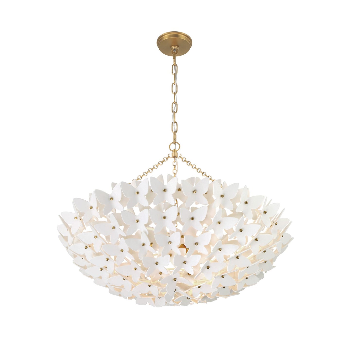 Crystorama Killian 28in 6-Light Chandelier | Coastal Luxe Gold Steel and White Ceramic Butterfly | Dining Room & Entryway Statement | Model KLN-5208-LG