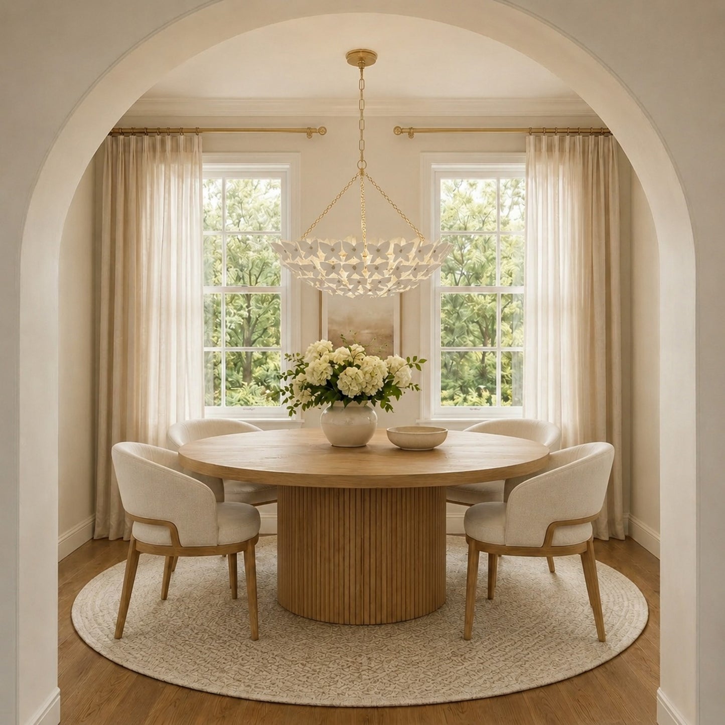 Crystorama Killian 28in 6-Light Chandelier | Coastal Luxe Gold Steel and White Ceramic Butterfly | Dining Room & Entryway Statement | Model KLN-5208-LG