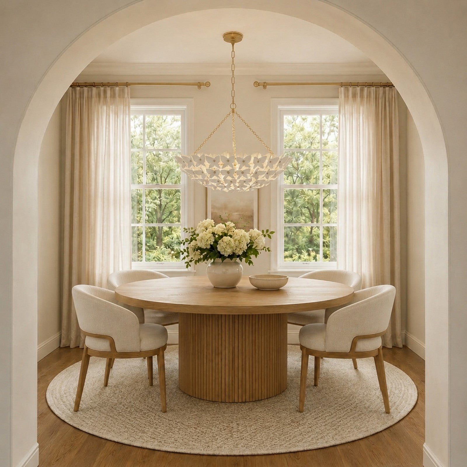 Crystorama Killian 28in 6-Light Chandelier | Coastal Luxe Gold Steel and White Ceramic Butterfly | Dining Room & Entryway Statement | Model KLN-5208-LG