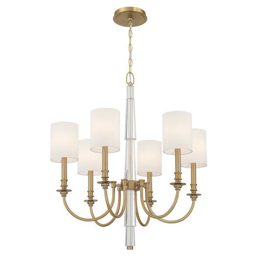 Crystorama Lloyd 6 Light Chandelier, Aged Brass/White - LLO-486-AG