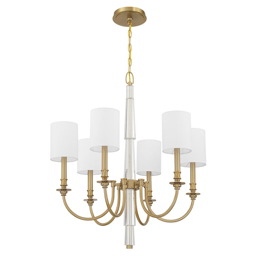 Crystorama Lloyd 6 Light Chandelier, Aged Brass/White