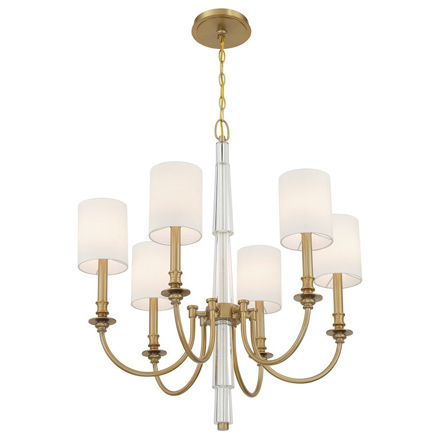 Crystorama Lloyd 6 Light Chandelier, Aged Brass/White