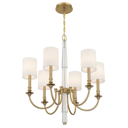 Crystorama Lloyd 6 Light Chandelier, Aged Brass/White