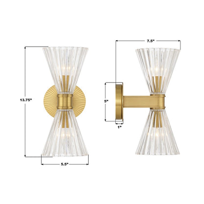 Crystorama Lotus 2 Light 5.5" Sconce, Luxe Gold/Clear