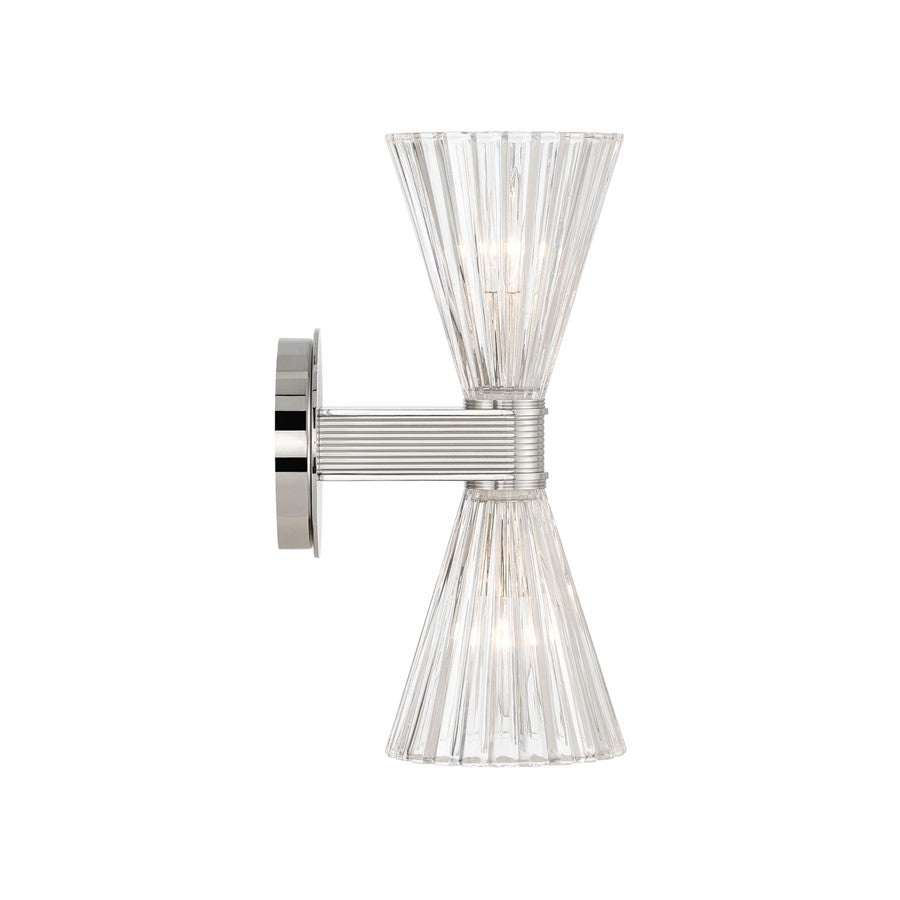 Crystorama Lotus 2 Light 5.5" Sconce, Polished Nickel/Clear