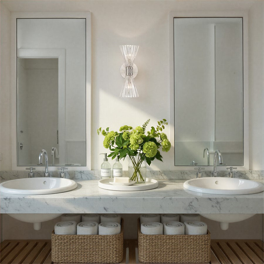 Crystorama Lotus 2 Light 5.5" Sconce, Polished Nickel/Clear