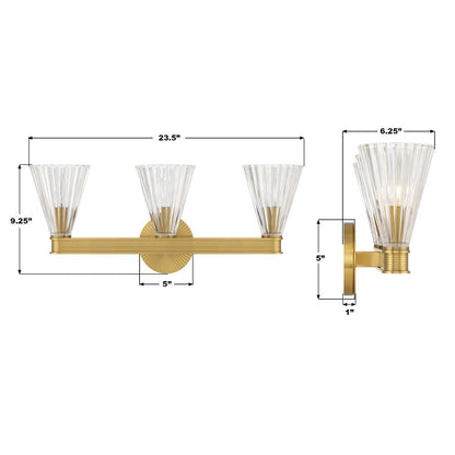 Crystorama Lotus 3 Light 23.5" Bathroom Vanity, Luxe Gold/Clear