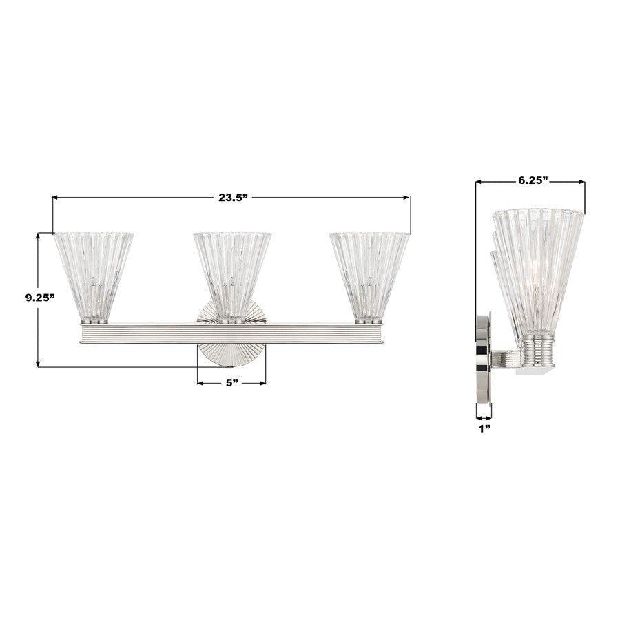 Crystorama Lotus 3Lt 23.5" Bathroom Vanity, Polished Nickel/Clear