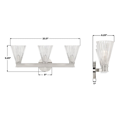 Crystorama Lotus 3Lt 23.5" Bathroom Vanity, Polished Nickel/Clear
