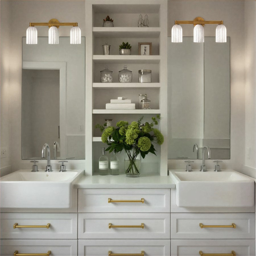 Crystorama Lotus 3 Light 22.75" Bathroom Vanity, Luxe Gold/White
