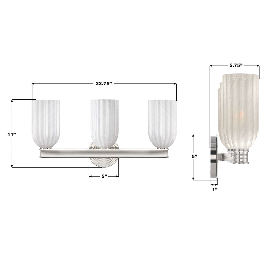 Crystorama Lotus 3Lt 22.75" Bathroom Vanity, Polished Nickel/White