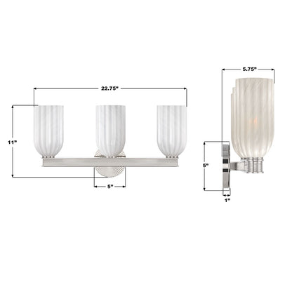 Crystorama Lotus 3Lt 22.75" Bathroom Vanity, Polished Nickel/White