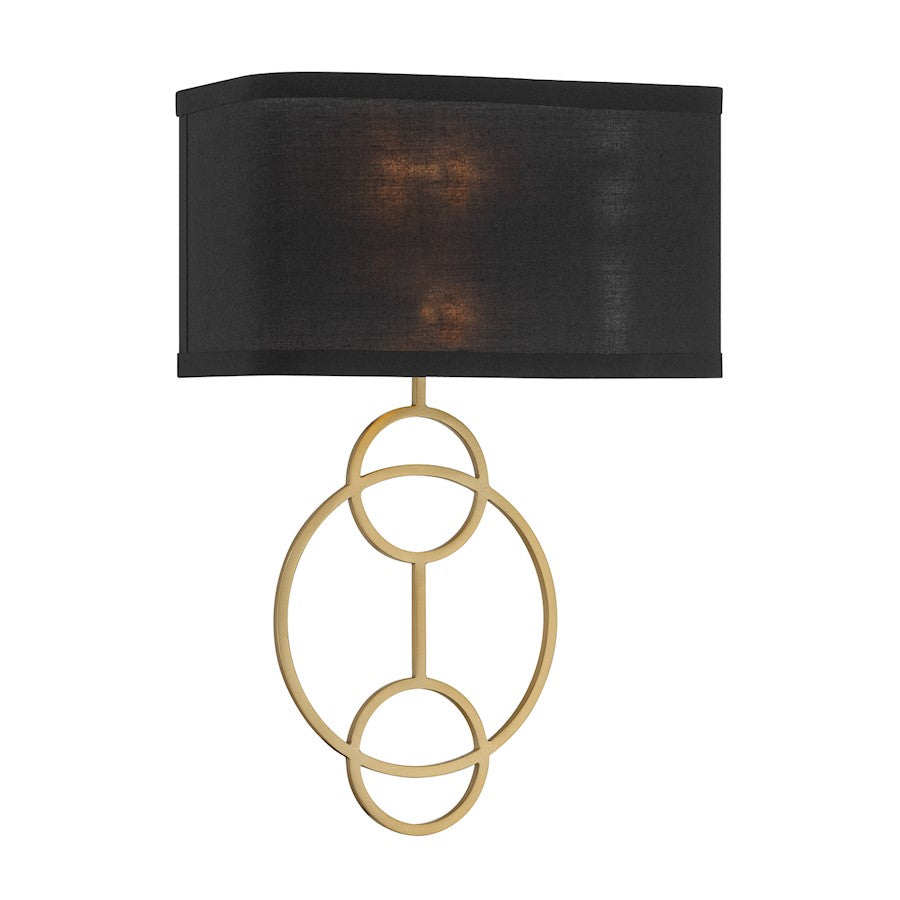 Crystorama Laurel 2 Light Sconce, Vibrant Gold/Black