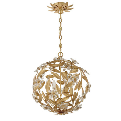 Crystorama Marselle 4 Light Mini Pendant, Antique Gold