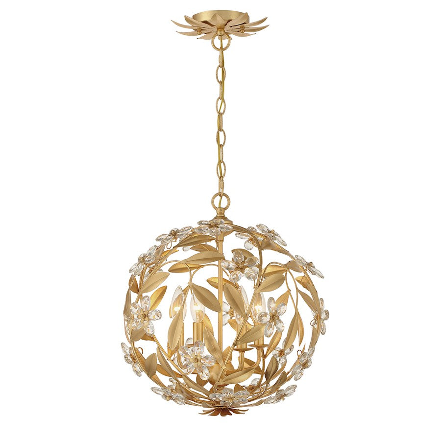 Crystorama Marselle 4 Light Mini Pendant, Antique Gold