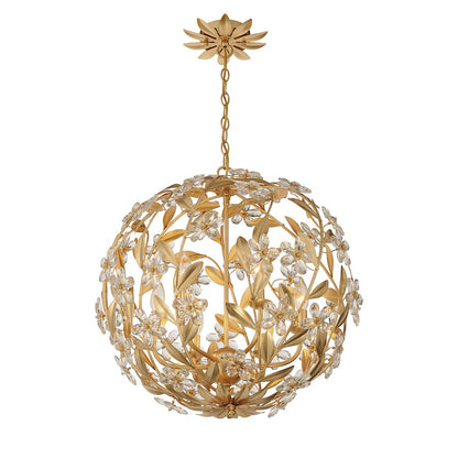 Crystorama Marselle 6 Light Pendant, Antique Gold