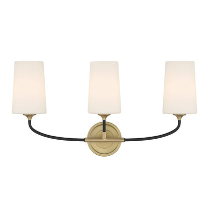 Crystorama Niles 3 Light Bath Light, Black Forged/Gold/White - NIL-70013-BF-MG