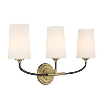 Crystorama Niles 3 Light Bath Light, Black Forged/Gold/White