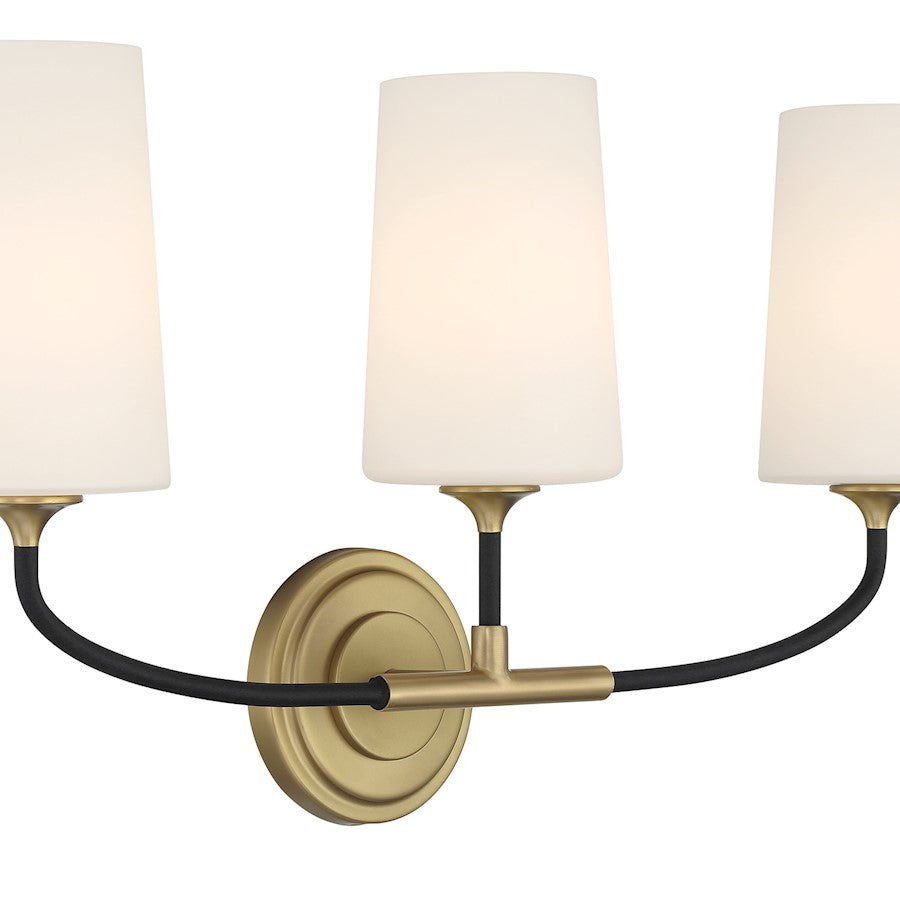Crystorama Niles 3 Light Bath Light, Black Forged/Gold/White