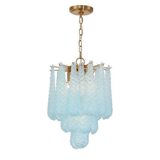 Crystorama Ollie 4 Light Pendant, Aged Brass/Sand Glass Blue - OLL-6004-AG-BL