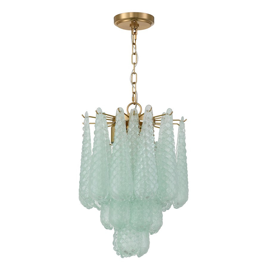 Crystorama Ollie 4 Light Pendant, Aged Brass/Sand Glass Green