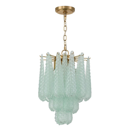 Crystorama Ollie 4 Light Pendant, Aged Brass/Sand Glass Green