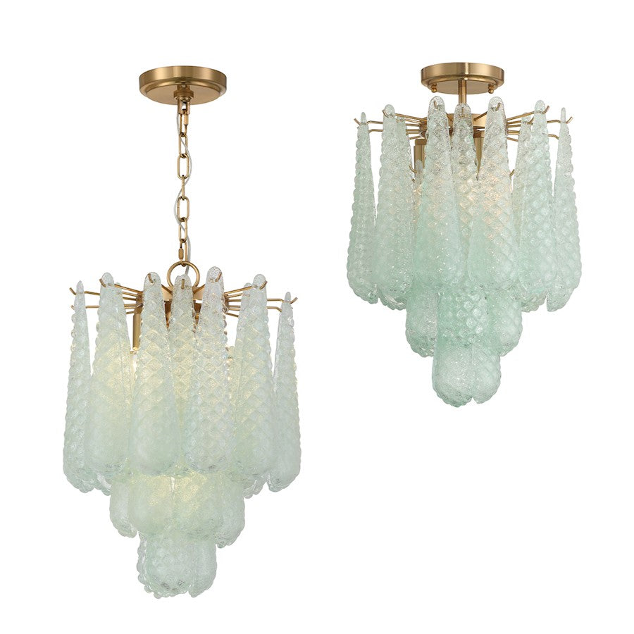 Crystorama Ollie 4 Light Pendant, Aged Brass/Sand Glass Green