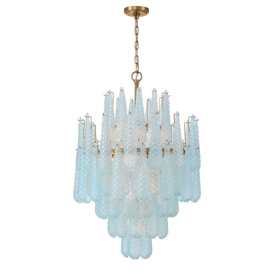Crystorama Ollie 16 Light Chandelier, Brass/Sand Glass Blue - OLL-6006-AG-BL