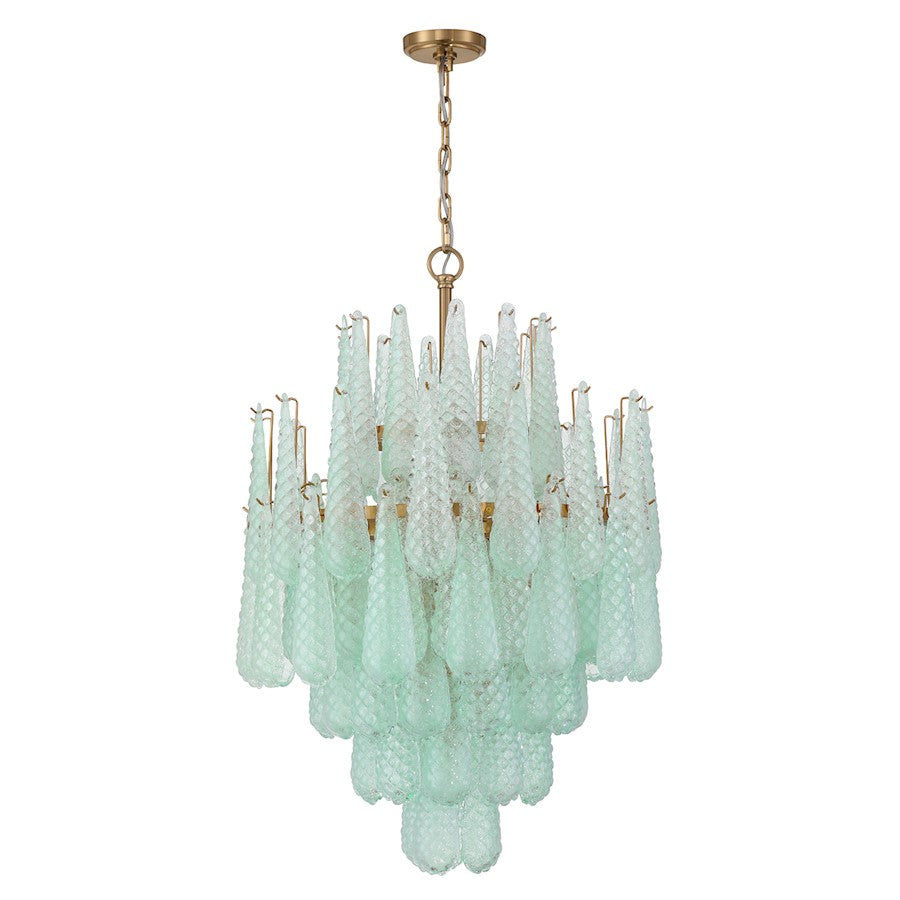 Crystorama Ollie 16 Light Chandelier, Brass/Sand Glass Green