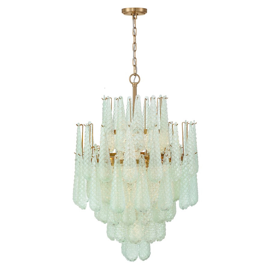 Crystorama Ollie 16 Light Chandelier, Brass/Sand Glass Green