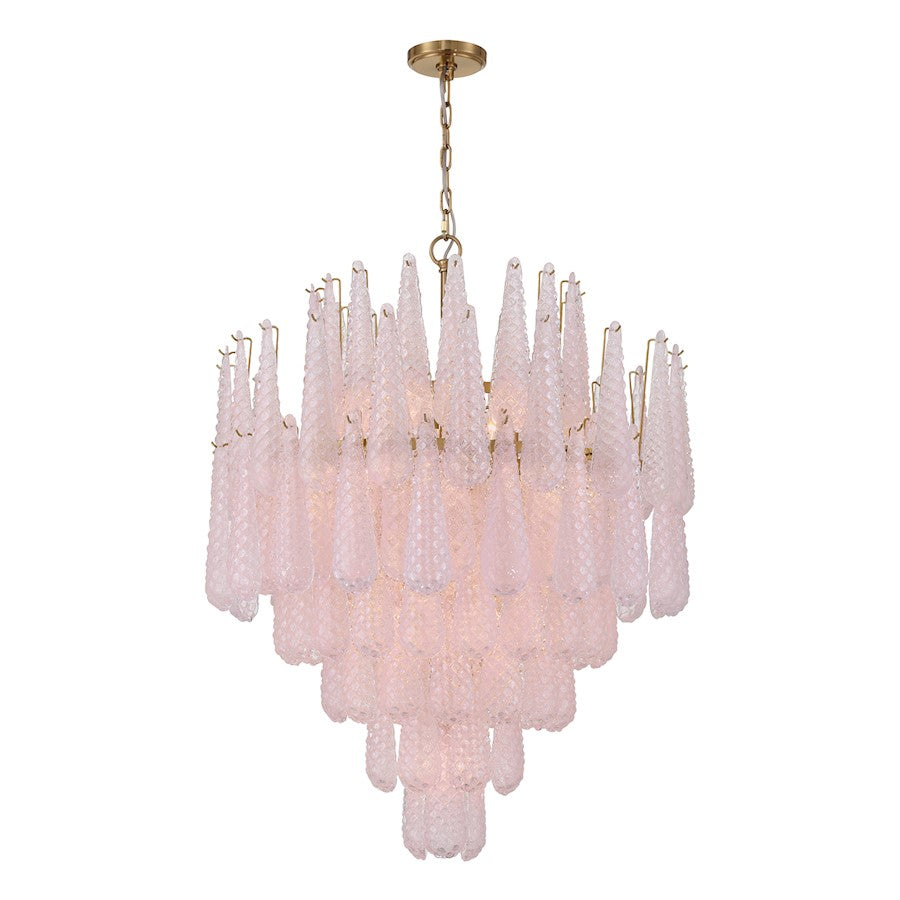 Crystorama Ollie 21 Light Chandelier, Brass/Sand Glass Blush - OLL-6008-AG-BH