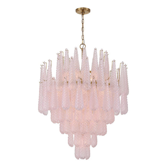 Crystorama Ollie 21 Light Chandelier, Brass/Sand Glass Blush - OLL-6008-AG-BH