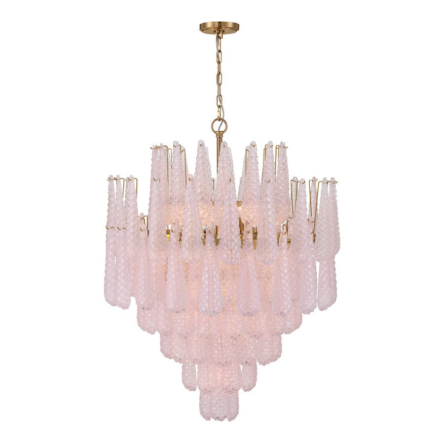Crystorama Ollie 21 Light Chandelier, Brass/Sand Glass Blush
