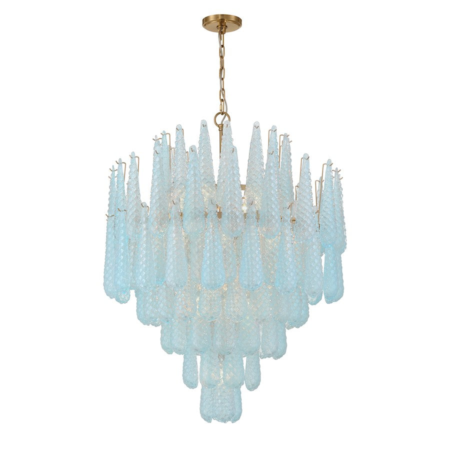 Crystorama Ollie 21 Light Chandelier, Brass/Sand Glass Blue - OLL-6008-AG-BL