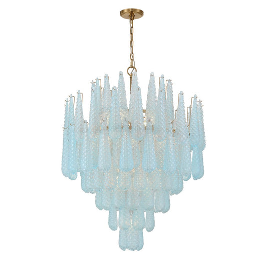 Crystorama Ollie 21 Light Chandelier, Brass/Sand Glass Blue - OLL-6008-AG-BL