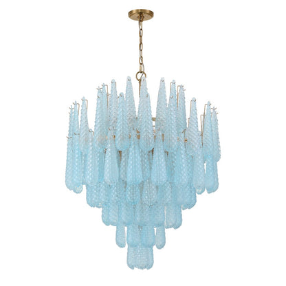 Crystorama Ollie 21 Light Chandelier, Brass/Sand Glass Blue