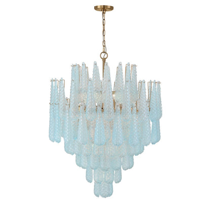 Crystorama Ollie 21 Light Chandelier, Brass/Sand Glass Blue