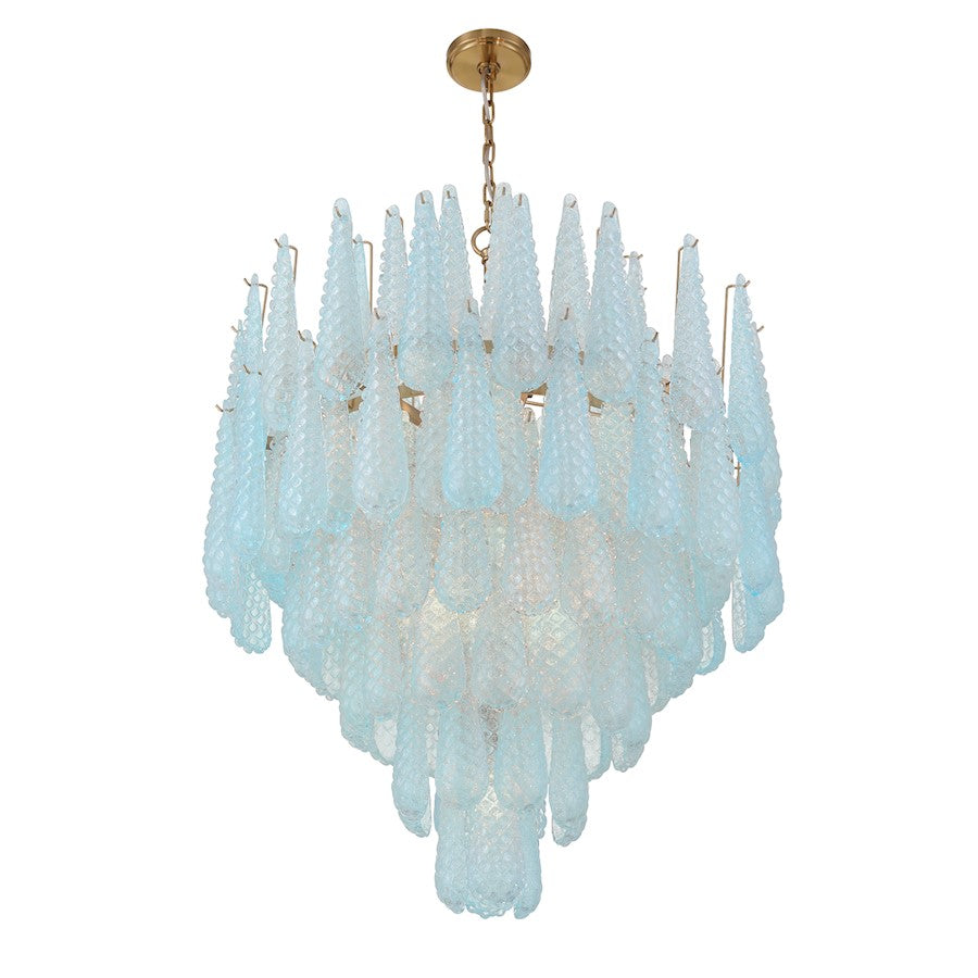 Crystorama Ollie 21 Light Chandelier, Brass/Sand Glass Blue