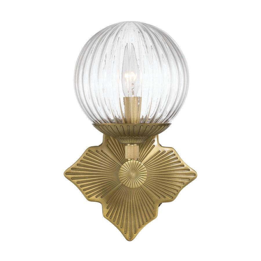 Crystorama Orly 1 Light 7.5" Sconce, Aged Brass/Clear